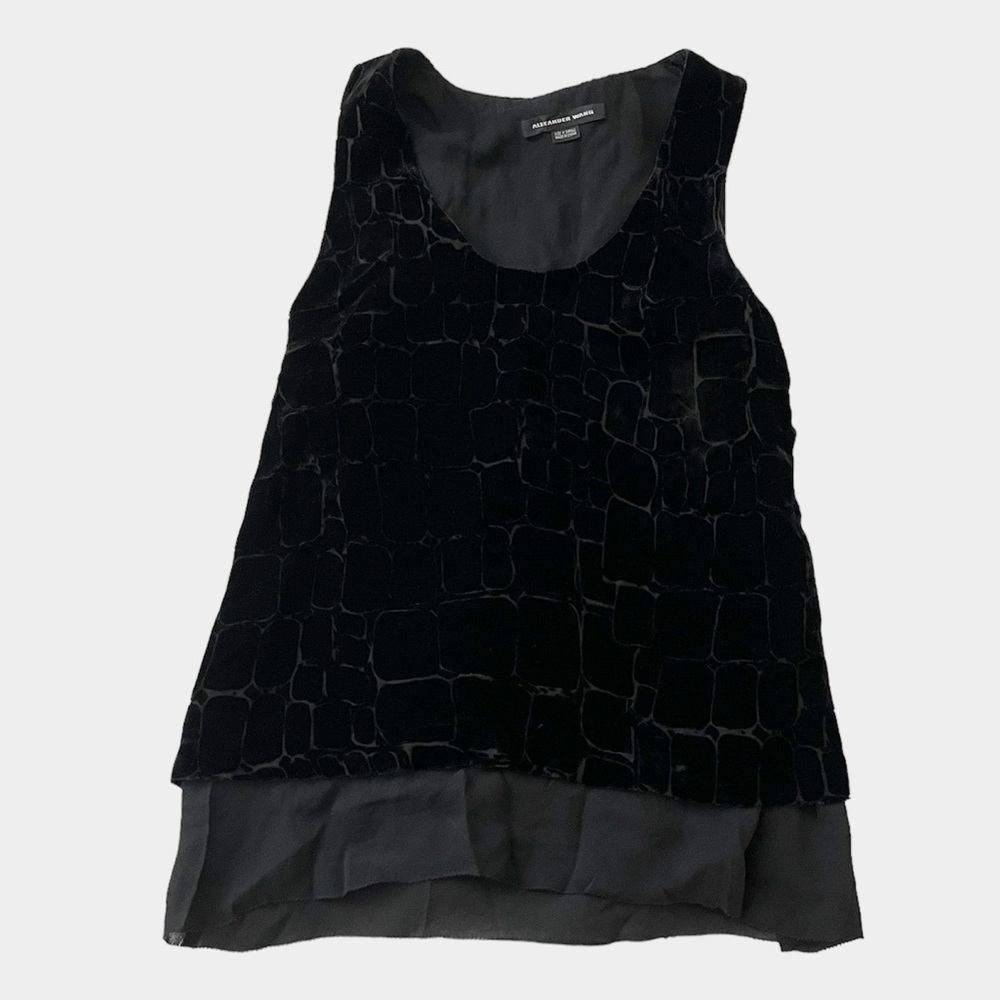 alexander wang velvet burnout swing double layered tank black silk designer xs